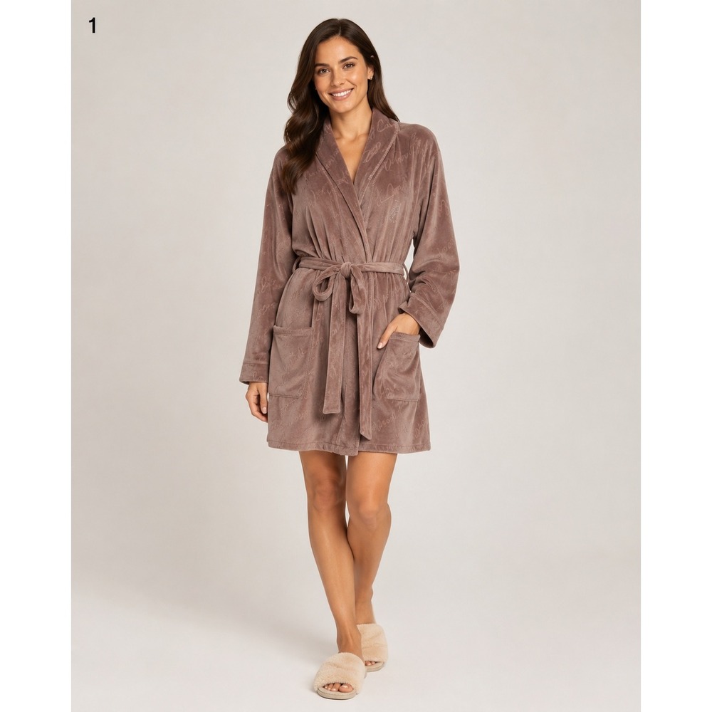 Juicy Couture Velour Robe Pink Embellished Logo Plush Womens 2X Belt Pockets